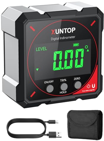 XUNTOP Digitaler Winkelmesser Neigungsmesser mit LCD Display, Type-C Schnittstelle IP54 Wasserdicht Magnetisch Level Box Nivellierbox für Holzarbeiten, Bau, Dekoration, DIY