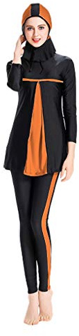 Muslimische Badeanzug Damen 3-Teilig Bademode Langarm Schwimmanzug Arabisch-Islamischer Burkini Mit Hijab Große Größe Modest Badebekleidung Schwimmoberteil Mit Hose Hijab Ganzkörper Schwimmanzug
