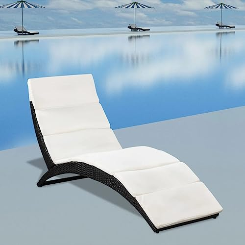 FUDUGEHMIOFWFJJ deckchair,liegestühle,sonnenbank,Klappbare Sonnenliege mit Auflage Poly Rattan SchwarzGeeignet für Garten, Pooldeck, Terrasse, Wohnzimmer
