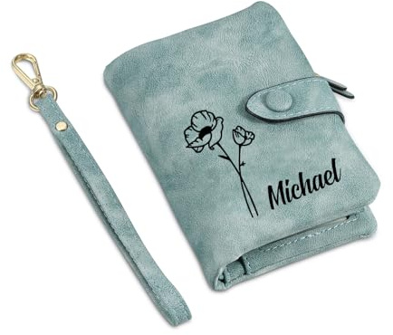 Glimmerday Damen Geldbörsen, Personalisierte Leder Geldbörsen für Frauen mit Abnehmbarem Armband, Weich und Bequem, Geschenk zum Muttertag (Grün)