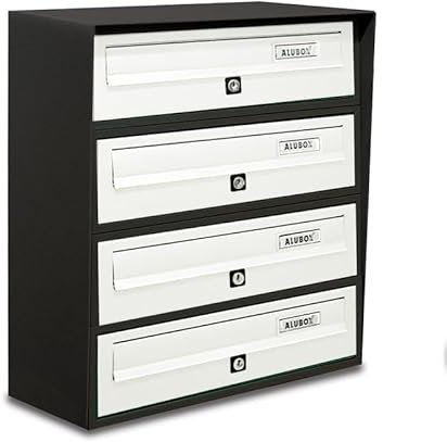 ALUBOX Slim Boîtes aux Lettres Collectives 4 Compartiments 50x39x30 cm en Tôle Galvanisée et Aluminium Boîte aux Lettres Extérieure avec Système Anti-Retrait (Anthracite ET Blanc)