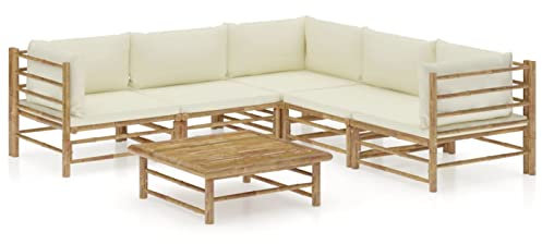 Juroupi 6-TLG. Garten-Lounge-Set mit Cremeweißen Kissen LoungemöBel Balkon GartenmöBel Set Garden Furniture Sets MöBelsets Bambus