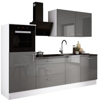 3E 3xE living.com Küchenzeile in Farbe: Weiß/Glanzgrau, A: B: 250 cm, H: 220 cm, T: 60 cm