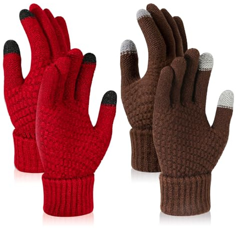 TAGVO 2 Paar Frauen Winter Strickhandschuhe,Paar Warme Handschuhe,Touchscreen Dünne Fleece Liner Vollfingerhandschuhe,Geeignet Für Indoor-Freizeitarbeit Oder Outdoor-Fahren Pendeln Einkaufen