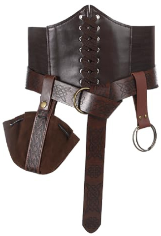 haozaikeji 3 Pcs Medieval Leather Belt Pouch Viking Corset Kit Knight Pirate Costume Accessory Set Viking Bag Nordic Vintage Pattern for Halloween LARP Cosplay Decoration Women Ladies