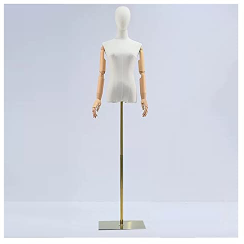 LULUMAIC Weiblicher Schaufensterpuppen-Torso, Ausstellungsmodellkörper mit abnehmbarem Kopf, Holzhände, höhenverstellbarer Ständer für die Präsentation von Kleiderschmuck, Gold, Klein