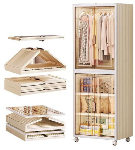 Tragbarer Kinder-Schrank-Organizer, zusammenklappbarer Kunststoff-Kleiderschrank für Schlafzimmer und Kinderzimmer, stapelbar und faltbar, Aufbewahrungslösung