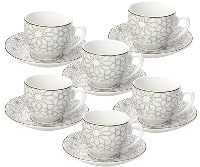 Tognana Habana, coffret de 6 tasses à café avec soucoupe, porcelaine, beige