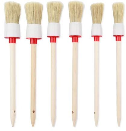 6 Pièces Pinceaux Ronds en Bois pour Peinture et Nettoyage, Pinceaux de 20/25/30mm pour Peinture à la Craie, Cirage de Meubles, et Nettoyage de Voiture, Poils Naturels et Manche Robuste
