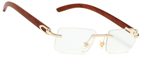 MEGAVOW Lunettes de Soleil Rectangulaires sans Monture, Glasögonband, Klassiska Solglasögon i Trä för Kvinnor Herr, UV400, Lunettes de Soleil Teintées, Tendance Vintage Lunette Carrées