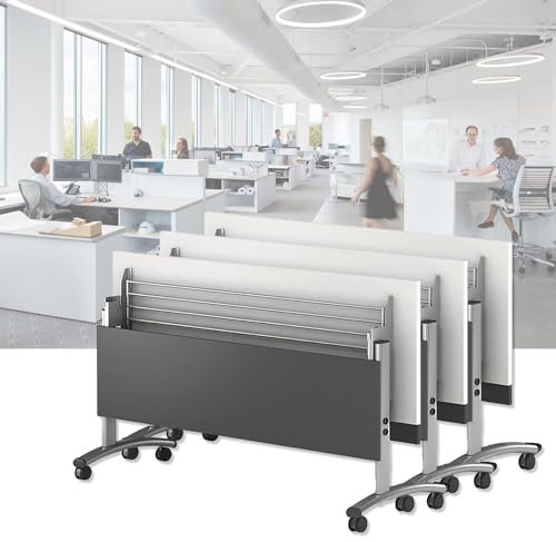 WJFTODAY Konferenztisch, Konferenztisch, Faltbarer, mobiler Schulungstisch mit Klappplattren Rollen für zu Hause oder das Büro, sofort aufklappbar und einsatzbereit, 55,1 x 19,7 x 29,5 Zoll, 3er-Pack