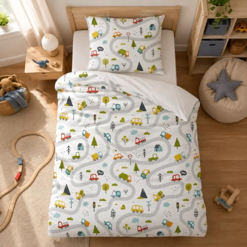DJDEA Jungen Bettwäsche 135 x 200 cm Kinder Weich Mikrofaser, Cars Motiv Bettwäsche-Sets mit Reißverschluss, mit Kinder Bettbezug und 1 Kissenbezug 80 X 80 cm