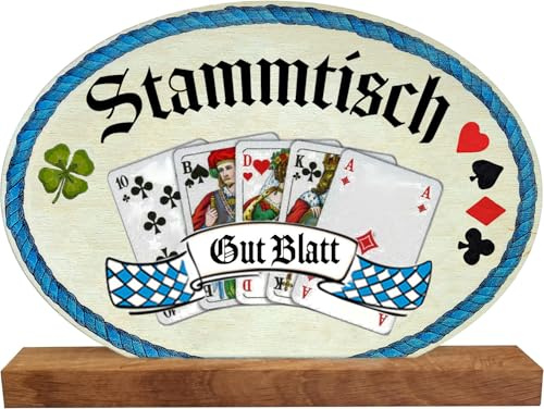 Kaltner Präsente Geschenkidee - Holz Geschenkartikel Deko Tisch Aufsteller Stammtisch Gasthaus Biergarten Skat Skatkarten Zocken Poker (20 cm)