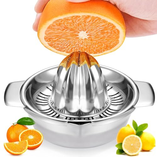 Kezidhp Exprimidor Manual de Acero Inoxidable Profesional - Para Limones, Naranjas y Pomelos - Recipiente Antigoteo 300ml Lavavajillas Seguro - Esprimidora Cítricos Duradero y Fácil Limpiar