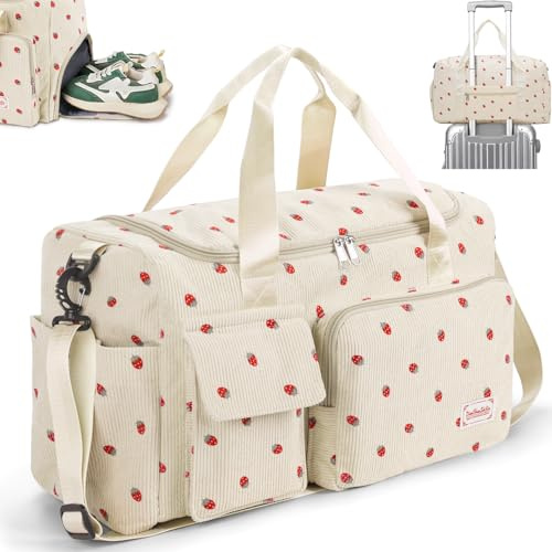 Ghope sportväska resväska flickor kvinnor med skofack och våtfack, simväska badväska tonåring liten handbagage väska för fitness träning gym, Beige