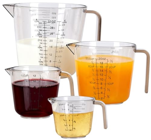 4 Cup Measuring Cups Sets,4 Sizes 150/300/600/1000ML,Liquid Measuring Cups For Kitchen BPA Free Plastic with Nozzle Handle Multiple Measurement Scales Thick (Black)
