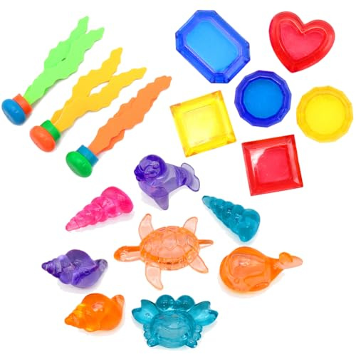 JchEnye Set giochi d'acqua bambini 17 pezzi, marine + diamanti plastica, piscina/bagno, regalo est