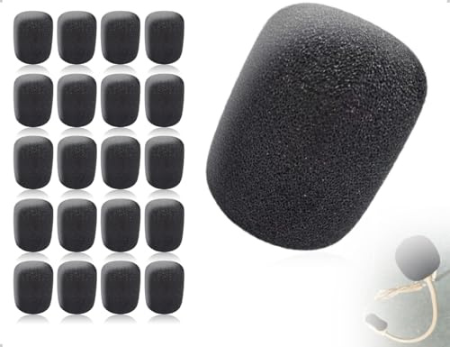 ZoeTekway 20 Stück Mikrofon Windschutz,Mini Schaumstoff Ersatz Abdeckung,Revers Headset Windschutzscheibe,verwendet für Klein Kopfhörer Unterricht,Bühnenperformance,Treffen(Schwarz)