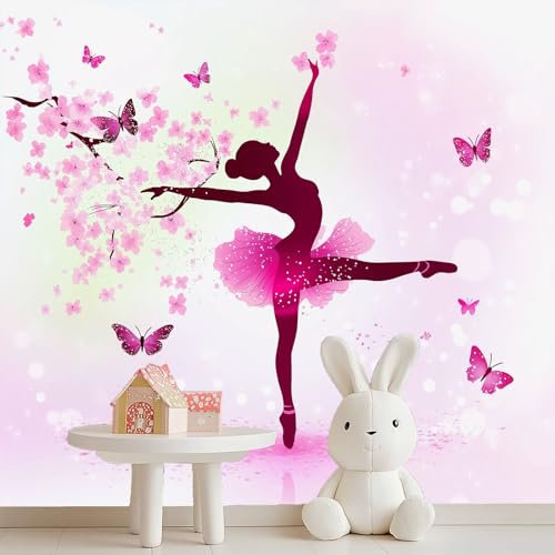 Tapet vardagsrum sport ballerina fjäril tema för kök sovrum skåp väggdekoration, ljusrosa vattentät tapet för barnrum, 400 x 280 cm avancerad fibertapet