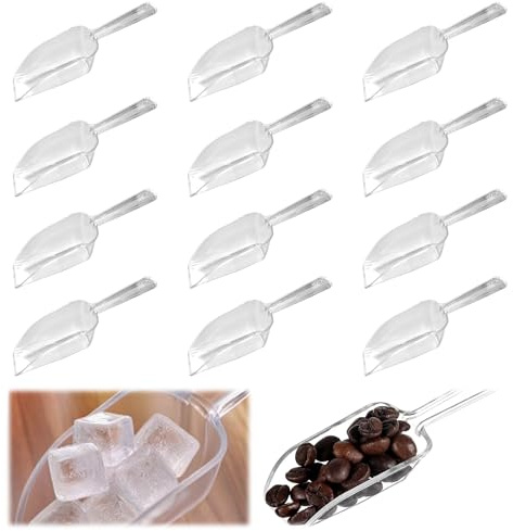 SHYSBV 12 Pièces Pelles de Cuisine en Plastique Transparent, Pelles à Glace Transparentes Réutilisables, Petite Pelle à Farine, pour Bonbons Glace Café et Thé