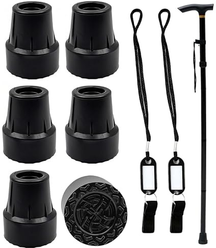 6 Pièces Embouts Béquille Antidérapants 19mm avec 2 Dragonnes, Embout Caoutchouc Haute Intensité pour Déambulateur Personnes Âgées, Cannes de Marche