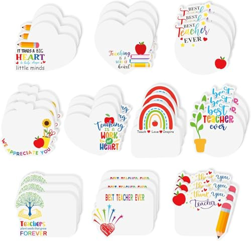 A1DIEE 30pcs Lehrer Sticky Notes Pads, Danke Lehrer Wertschätzung Geschenke 600 Blätter Self Stick Notepad Memo Pads Unterricht ist eine Arbeit des Herzens Seite Marker Schule Bürobedarf Party Gunst