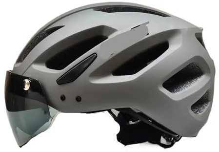 Cycling Helmet Men,Womens Bike Helmet Rechargeable Taillight Bike Helmet Sun Visor Goggle Men Bicycle Sunglasses Riding Road MTB Cycling(P-11A-Titanium-Light)