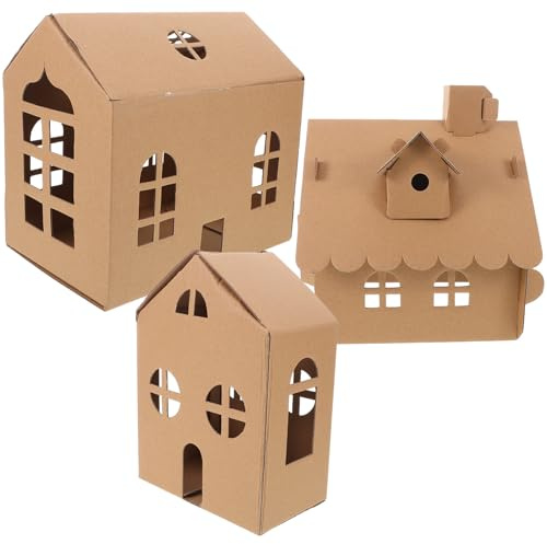 GARIOUANS 3pièces Maisonnette Carton à Colorier Pour Garçon Fille Kit De Modélisme Facile à Assembler Pour Interaction Familiale Développement Artistique