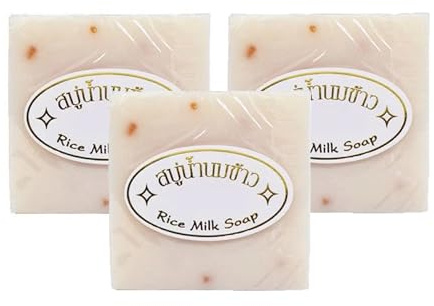 Thailändische Reismilchseife, Original Thailand Handgemachte Seife 65g, Milde Reinigung Mit Reis-Extrakt Zur Pflege Und Ölkontrolle, Sanfte Gesichtsseife Mit Natürlicher Reismilch (65g, 3pc)