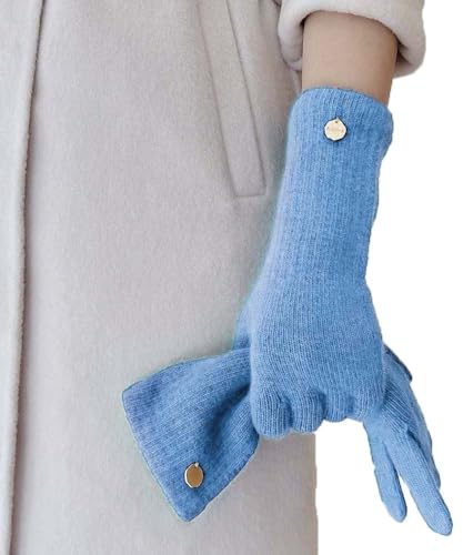 HARJJME Guanti da donna invernali 100% lana merino con funzione touch, guanti termici da dita per telefono cellulare, guanti lunghi a maglia, regalo di Natale per donne, Blu, Taglia unica