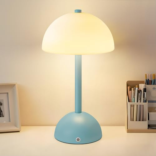 GyroVu LED Pilzlampe Tischlampe Rosa, 4000mAh USB Aufladbar Kabellose Lampe | Nachttischlampe mit Farbtemperaturregelung, Niedliche Tragbare Kleine Lampe für Wohnzimmer und Schlafzimmer