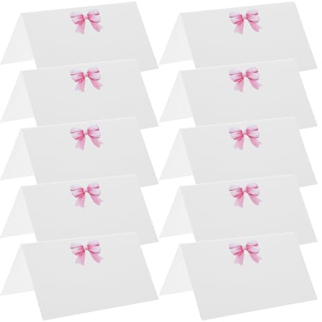 Ciieeo 50 Unidades Tarjetas de Asiento para Mesa con Lazo Rosa Elegante Tarjetas de Nombre para Boda y Shower Forma de Tienda para Fiestas y Cenas Decoración Romántica y Personalizada