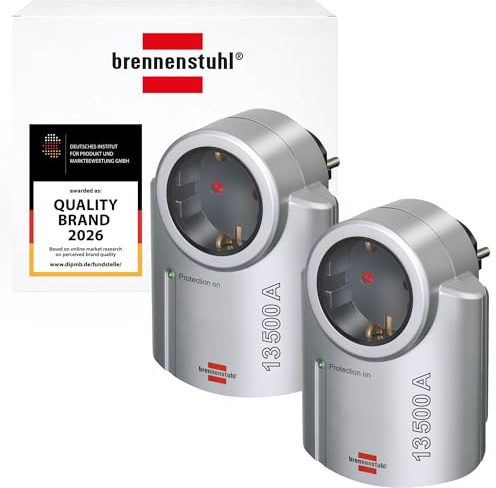 Brennenstuhl Primera-Line uttagsadapter med överspänningsskydd 2-delat set (Adapter som blixtskydd för elektriska apparater) silver/svart