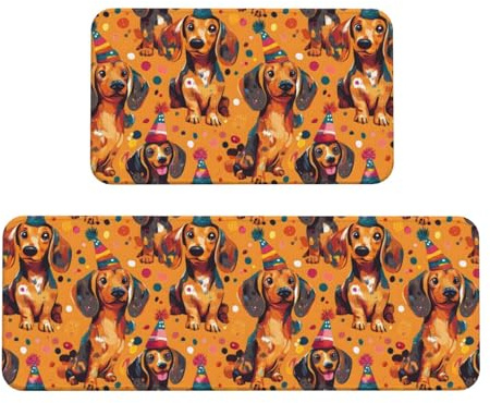 TZTTZT 2 Stück Küchenmatten für Boden, Festival Wurst Hunde Druck Küchenteppich, rutschfest, waschbar, Anti-Ermüdungsmatten für Küche, Bodenmatte, Teppiche, 2er-Set, Heimdekoration