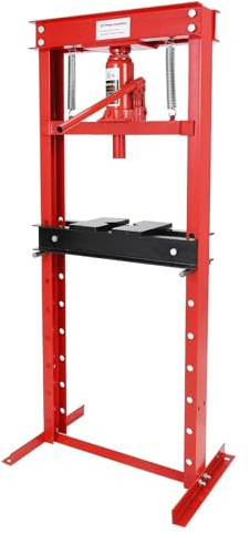 12-Ton Hydraulic Shop Press, H-Frame Pneumatic Benchtop Hydraulic Shop Press with 2 Press Plates, Adjustable Height for Garage, Workshop,Red
