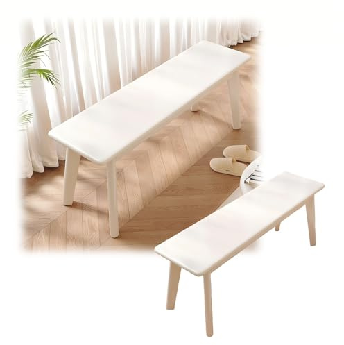 Generisch Holzbank Ohne Lehne, Sitzbank Eiche Massivholz, Landhausstil Schuhbank Bettbank Holzhocker Küchenbank Eckbank Esszimmer, Bauernbank 60/80/100/120/140/150/160/180 cm(White,140 cm/55.12 in)