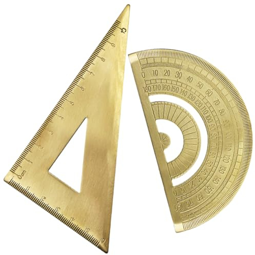 Operitacx Set 2 Pezzi Righello Triangolare in Ottone Goniometro, Strumento da Disegno Portatile e Preciso per Studenti e Insegnanti, Righello da Disegno Compatto per Geometria e Matematica