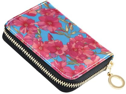 linqin Glowing Red Phlox Flowers Palm-Sized Card Case for Daily Carry RFID Blocking PU Leather 2 Coin Pockets On-the-Go