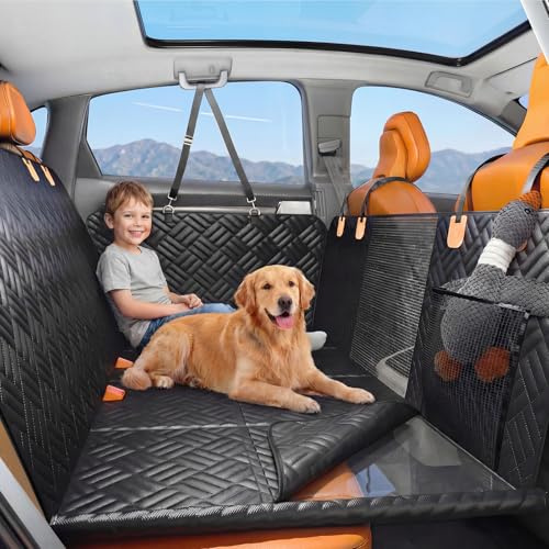 serebrant Hundedecke Auto Rückbank (132x61 cm),Starre Plattenhalterung Wasserdicht Kratzfest rutschfest Waschbar Leicht zu verstauen,Hunde Autositz- Auto Hundedecke Rücksitz für SUV & Familienauto