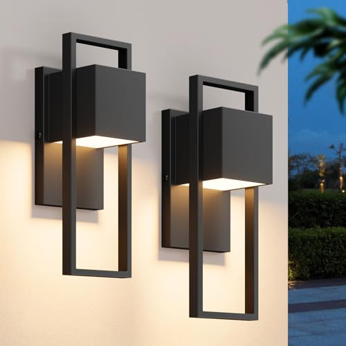 Aipsun 16W Außenwandleuchte Außenlampe,3000K Warmweiß,2er Pack,Schwarz | LED Außenleuchte aus Edelstahl, IP65 wasserfest, Außenlampe Wandleuchte für Balkon, Garten