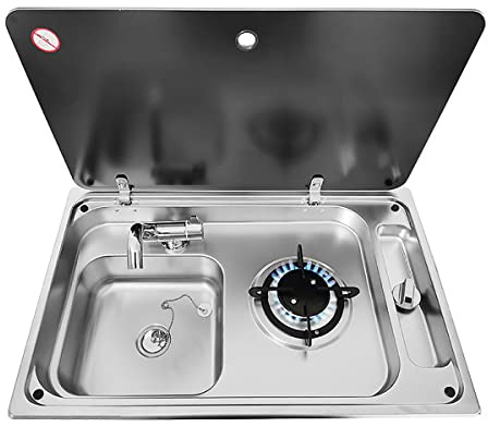 Fornello a gas pieghevole con lavello integrato, apparecchio da cucina portatile multifunzionale per uso esterno camper, campeggio e canottaggio