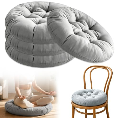 Stuhlkissen Rund 40cm, 4er Set Sitzkissen Rund Sitzpolster, Runden Bodenkissen Stuhlauflage, Dickes Sitzkissen für Indoor, Outdoor, Küche, Garten Esszimmer Wohnzimmer Studierzimmer, Dunkelgrau