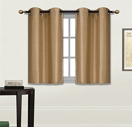 Elegant Home 2 Panels Tiers Grommets Small Window Treatment Curtain Faux Silk Insulated Blackout Drape Short Panel 28 W X 36 L Each for Kitchen Bathroom or Any Small Window # D24 (Gold)