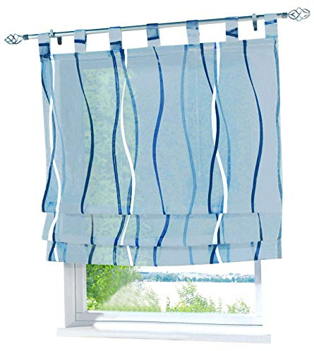 Raffrollo mit farbigen Wellen Druck Rollos Schlaufen Voile Vorhang (BxH 80x140cm, Blau)