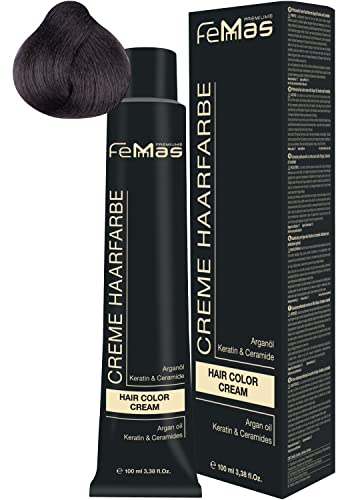 FemMas Haarfarbe Hellbraun Asch 5.1 I Creme Haarfarbe mit Arganöl, Keratin & Ceramiden I Als dauerhafte Haarfärbung oder Tönung für strahlende, haltbare Farbergebnisse I 100 ml