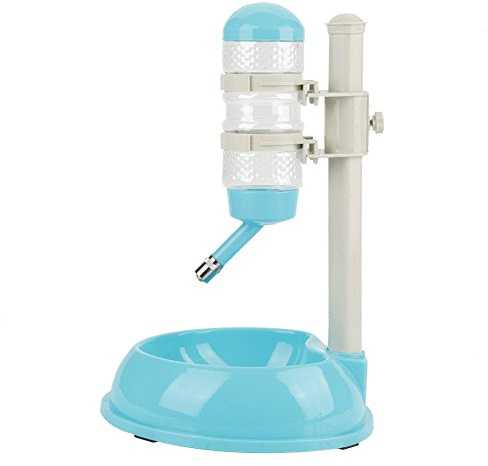 Dog Water Food Dispenser, 2 in 1 Automatic Height Adjustable Bowl for Dogs Cats, Blue, 23.5 x 23.5 x 35cm