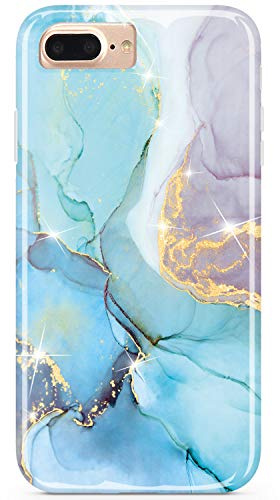 JIAXIUFEN Kompatibel mit iPhone 8 Plus/iPhone 7 Plus/6 Plus/6S Plus Hülle Handyhülle TPU Silikon Schutzhülle Handytasche Handy Hülle Marmor Mint Purple