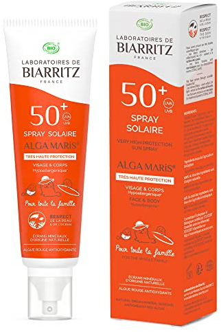 Laboratoires de Biarritz ALGAMARIS Sonnenspray LSF50+ in der neuen 150ml Familiengröße | Sonnenschutzspray mit Lichtschutzfaktor 50+ | Bio zertifiziert, natürliche Inhaltsstoffe | mit Sofortschutz