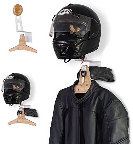 Halterung für Motorradhelm - Motorcycle Helmet Hanger, wood helmet rack - Weiß Metall