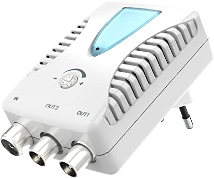 Hama | Amplificador de Antena para 2 Dispositivos (Cable de Banda Ancha a CATV, amplificación 2x22db) Color Blanco